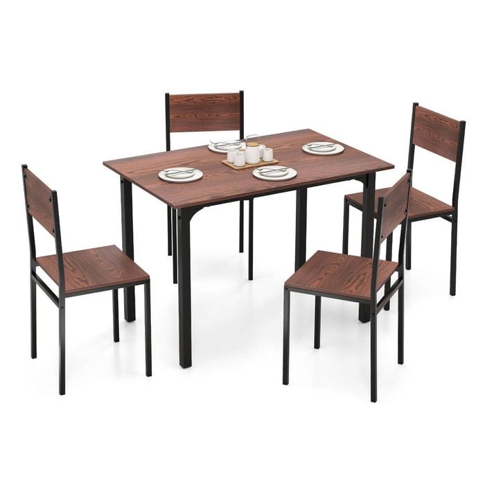 Costway 5pcs Kitchen Dining Table & Chairs Metal Frame Rectangular Table Set