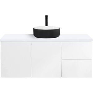 CIBO 1200mm White Nordic Wall Hung Bathroom Vanity With Black And White Basin