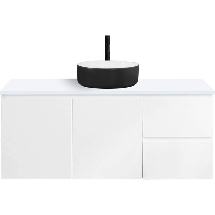 CIBO 1200mm White Nordic Wall Hung Bathroom Vanity With Black And White Basin