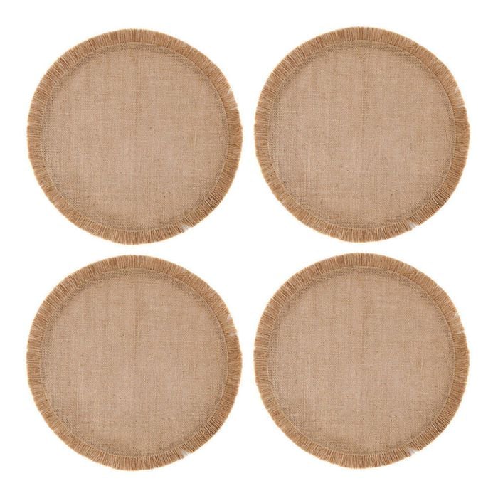 4pc Mikasa Round Hessian Placemat Set Natural 38cm