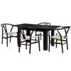 Oikiture 160cm Extendable Dining Table with 4x Hans Wegner Dining Chairs Black
