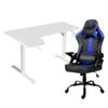Advwin 140cm White Gaming Desk RGB LED Light & Gaming Chair Black & Blue