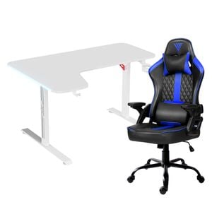 Advwin 140cm White Gaming Desk RGB LED Light & Gaming Chair Black & Blue