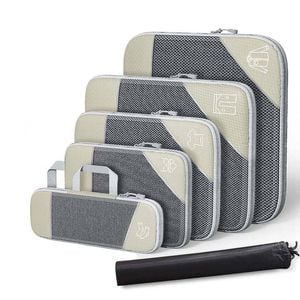 Catzon 6 Pcs Compression Packing Cubes Expandable Organiser-Beige