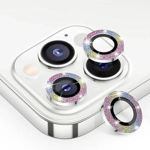 Metal Camera Len Glitter Cover Glass Protector Bling - For Apple iPhone 14 Pro / 14 Pro max (3pcs) - Rainbow