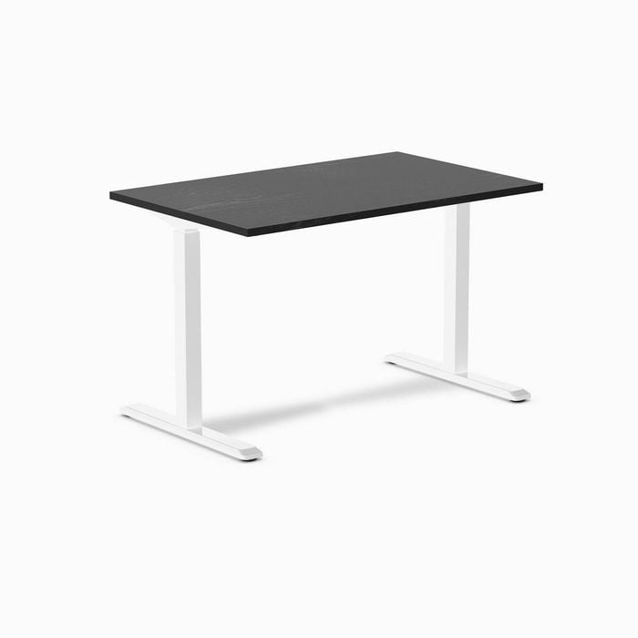 Desky Fixed Height Black Ash Hardwood Desk 120x75cm White Leg
