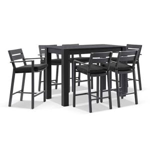 Santorini Outdoor Aluminium 1.5m Bar Table With 6 Bar Stools 6 Seats - Charcoal - Denim Grey