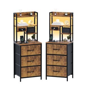 Advwin 2x LED Bedside Table with Charging Station, 3 Drawers 4 Shelves Tiger