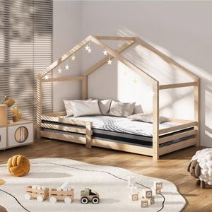 Oikiture Kids Bed Frame Mattress Wooden Timber House Montessori