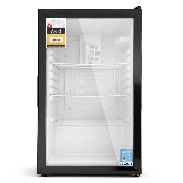 Devanti 105L Bar Fridge Glass Door Mini Fridge Countertop Freestanding Cooler Black