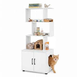 Costway Wooden Cat Litter Box Bookshelf Display Cabinet Enclosed Toilet
