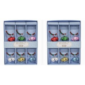 2x LVD 6pc Metal 13cm Wine Charms Bells Bottle Tag/Marker Set