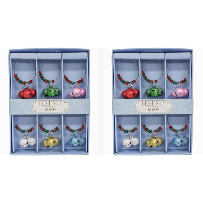 2x LVD 6pc Metal 13cm Wine Charms Bells Bottle Tag/Marker Set