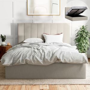 Ormond King Beige Fabric Gas Lift Storage Bed Frame
