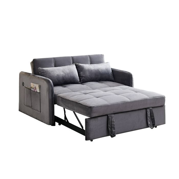 Matilda Convertible Velvet Sofa Bed With Usb Charger & Cushions