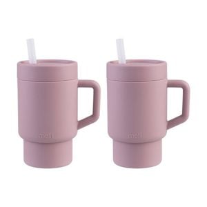 2pk Melii Silicone Toddler Easy-grip Handle Tumbler With Straw Pink 265ml