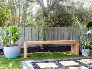 DIY Step Image - Learn how to build an outdoor garden bench . Blob storage upload.