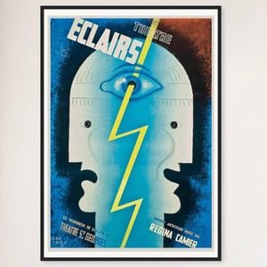 Galrie Theatre Eclairs 1929 Vintage Art Deco Poster by Jean Carlu - Art Decor Wall Art, Black Frame, A2 42 x 60cm (16 x 24inch)