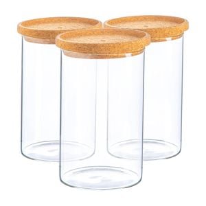 Argon Tableware Glass Storage Jar - Cork Lid - 1l - Modern Round Scandi Organisation Container Glass Jar - Set Of 3