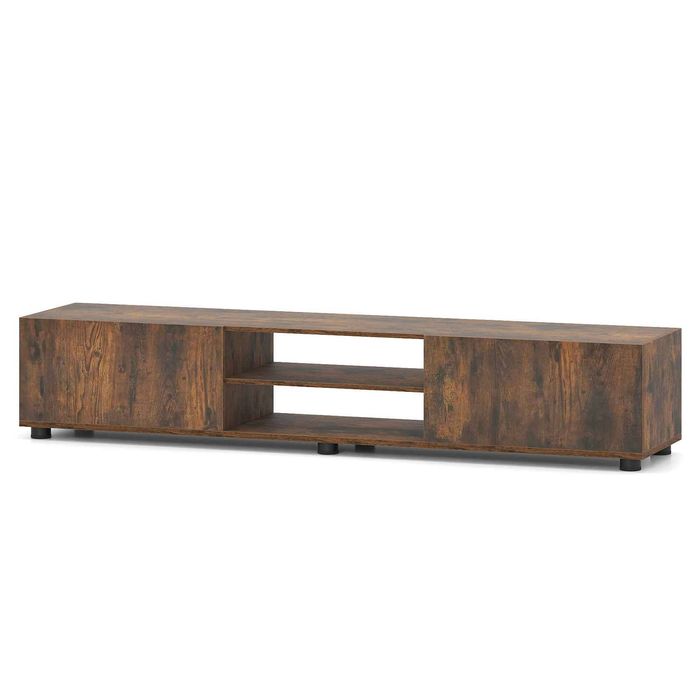 Costway Modern TV Stand 70"Entertainment Unit 2 Door Shelves Brown