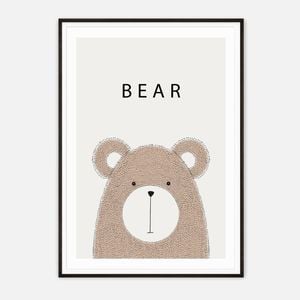 Galrie Charming Minimalist Bear Art Print - Ideal for Nursery and Kids' Rooms, Black Frame, A2 42 x 60cm (16 x 24inch)