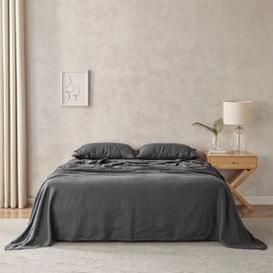 Natural Home 100% European Flax Linen Sheet Set Charcoal Super King Bed