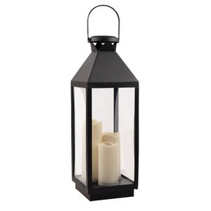 Click 58cm Black Solar Powered Lantern With 3 Candles
