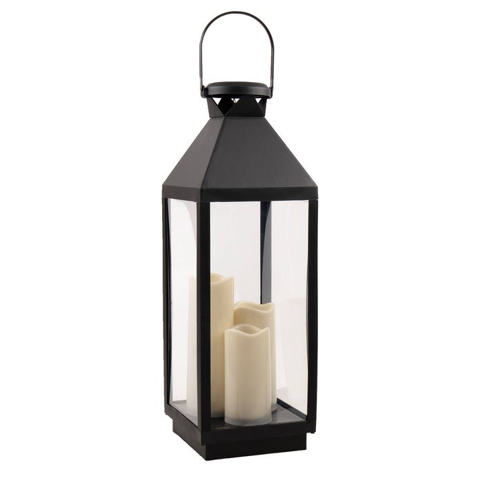 Click 58cm Black Solar Powered Lantern With 3 Candles