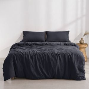 Dreamaker Superfine Washed Microfibre Quilt Cover Set Navy Single Bed
