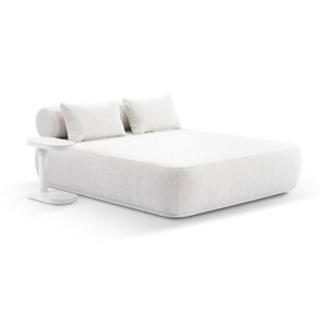 Norfolk Outdoor Aluminium Double Sun Lounge Daybed White With Side Table & Boucle Cream Cushions