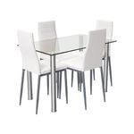 Costway Dining Table Chairs Set Indoor Tempered Glass White