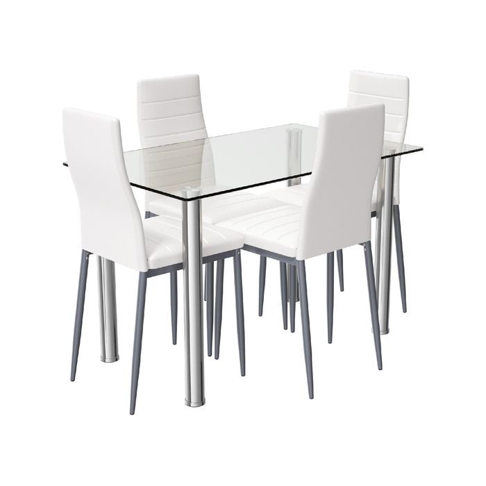 Costway Dining Table Chairs Set Indoor Tempered Glass White