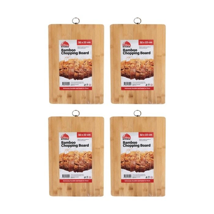 4PK Culinary Kitchen Rectangular Bamboo Chop Board W/ Hook 32x22cm