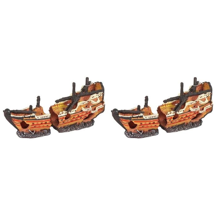 2PK Dudley's World Of Pets Aquarium/Fish Tank Resin Shipwreck Decor 21cm