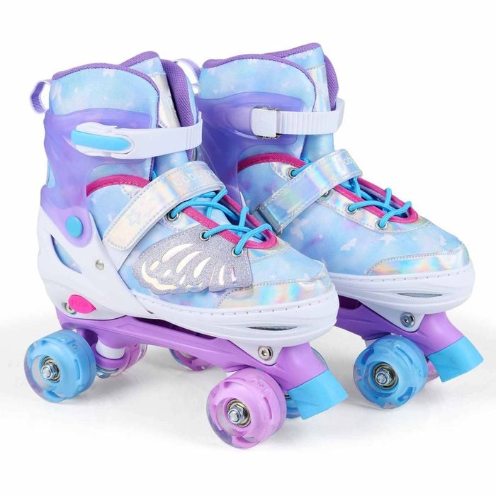 Costway Kid 4-size Butterfly Roller Skates Fun Quad Lightup 9-14 Blue