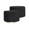 La Bella 2 Set Black Fabric Ottoman Round Wooden Leg Foot Stool
