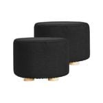 La Bella 2 Set Black Fabric Ottoman Round Wooden Leg Foot Stool