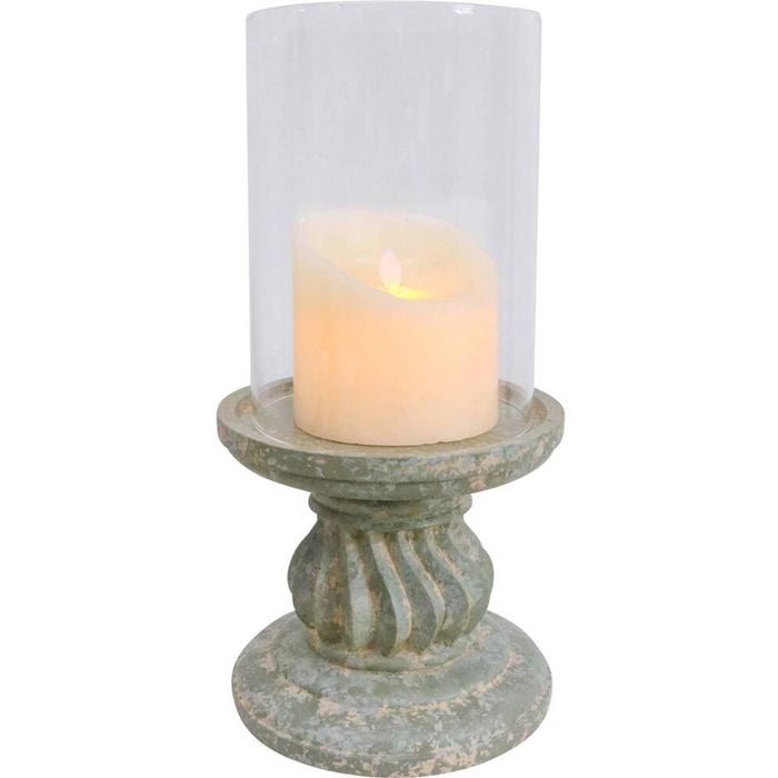 LVD Polyresin Hurricane Candle Holder Moss w/ Glass 34.5cmHome Display Decor