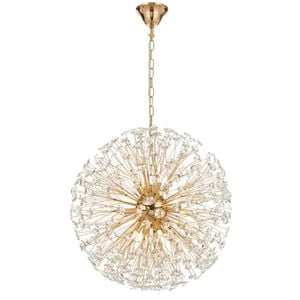 Telbix Lerida Modern Pendant Hanging Lamp Light Metal Crystal Gold Clear Gloss