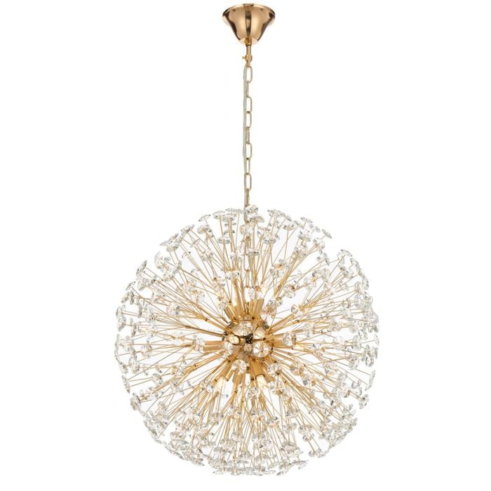Telbix Lerida Modern Pendant Hanging Lamp Light Metal Crystal Gold Clear Gloss