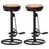 vidaXL Bar Stools with Canvas Print 2 pcs Black and Brown Real Leather