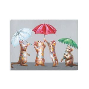 P&P Cats with Umbrellas Canvas Print - Elegant Modern Wall Art for Living Room, Bedroom & Office Decor 90x60cm
