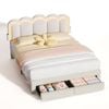 Advwin Double Bed Frame with 2 Drawers and LED Light Charging Station Velvet Upholstered Adjustable Headboard Pink