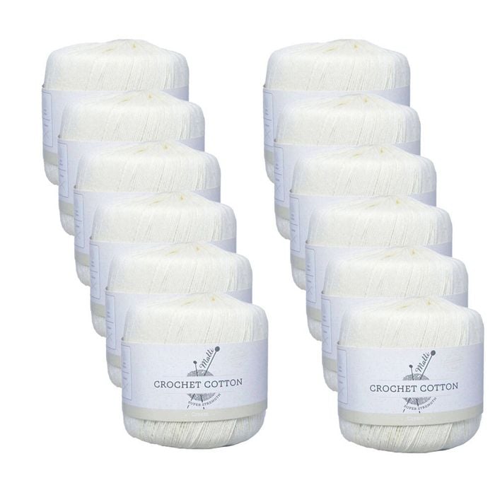 12pk Malli Super Strength 100% Cotton Crochet Knitting Yarn 3ply 50g Cream