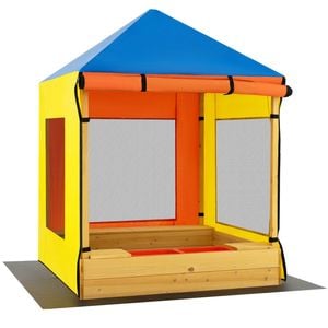 Costway Fir Wood Kids Sandpit Outdoor Sandbox Playhouse W/canopy