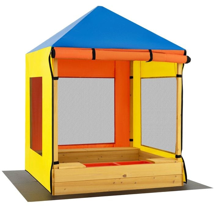 Costway Fir Wood Kids Sandpit Outdoor Sandbox Playhouse W/canopy
