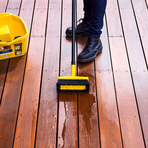Cabots deck clean squeegee being used on decking
