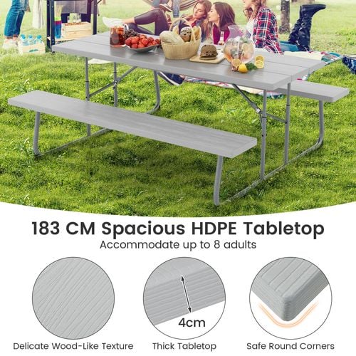 Costway Folding Dining Table Bench Set 8 Person Grey Bunnings Australia