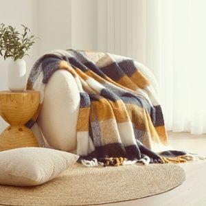 Cadence & Co. Sinclair Faux Mohair Check Throw Ginger/navy 130x170cm