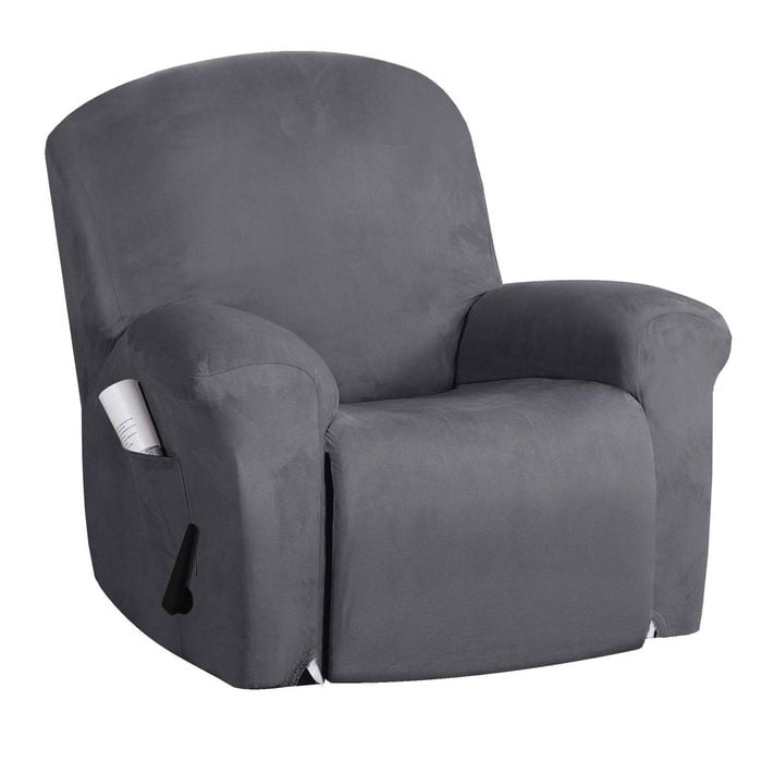 Smarcute Suede Recliner Chair Cover 1 Piece Stretch Thick Sofa Slipcover Grey